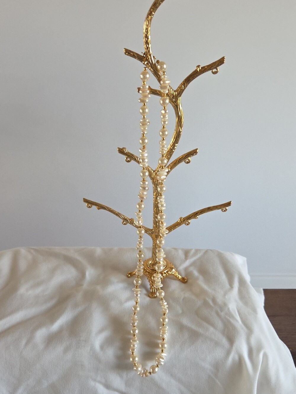 Vintage Natural Freshwater Keshi Pearl Strand Necklace | Gold Spacer Bead Accent